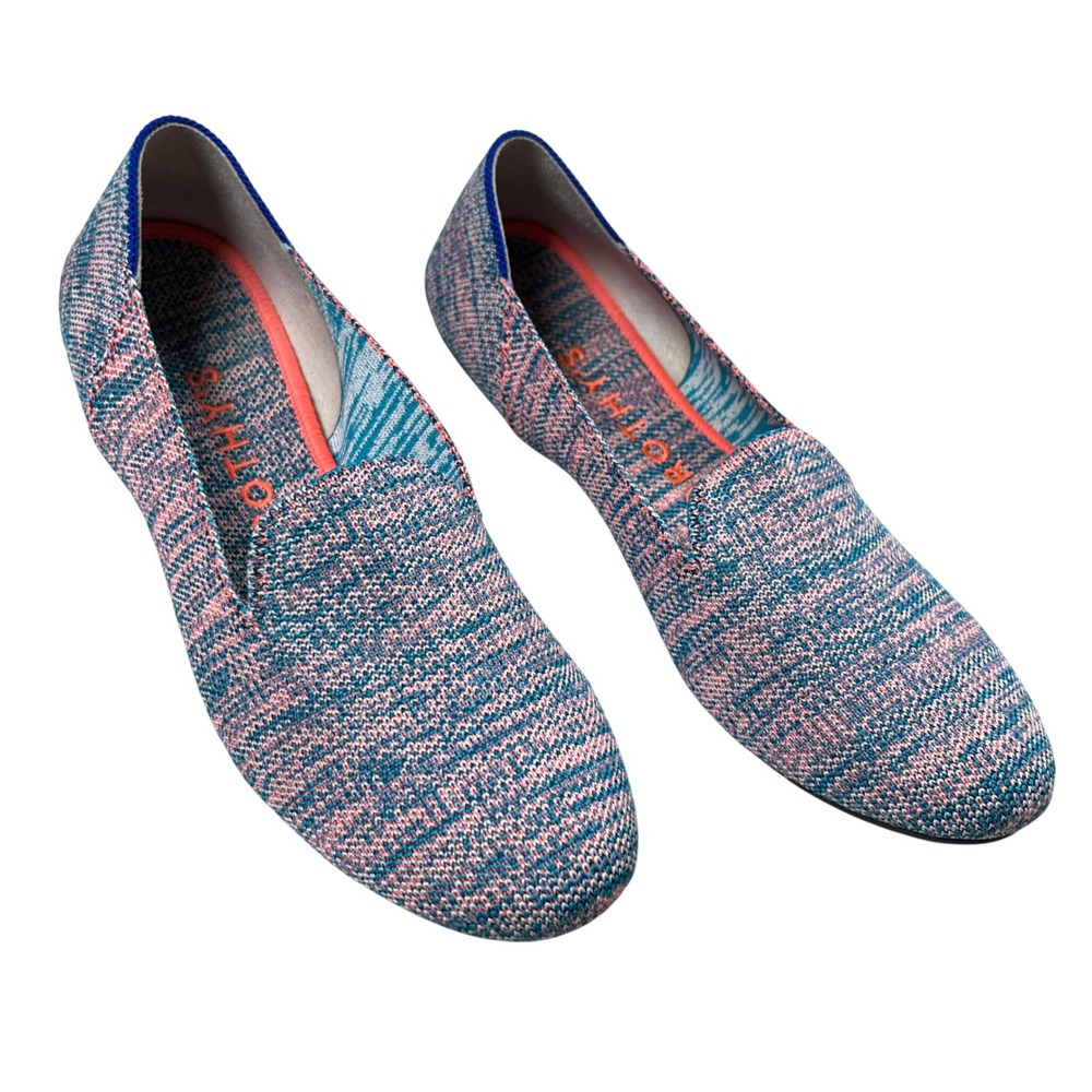 Rothy's Turquoise Melange Loafers Women 8.5 Sunset Marled Knit Slip On Flats